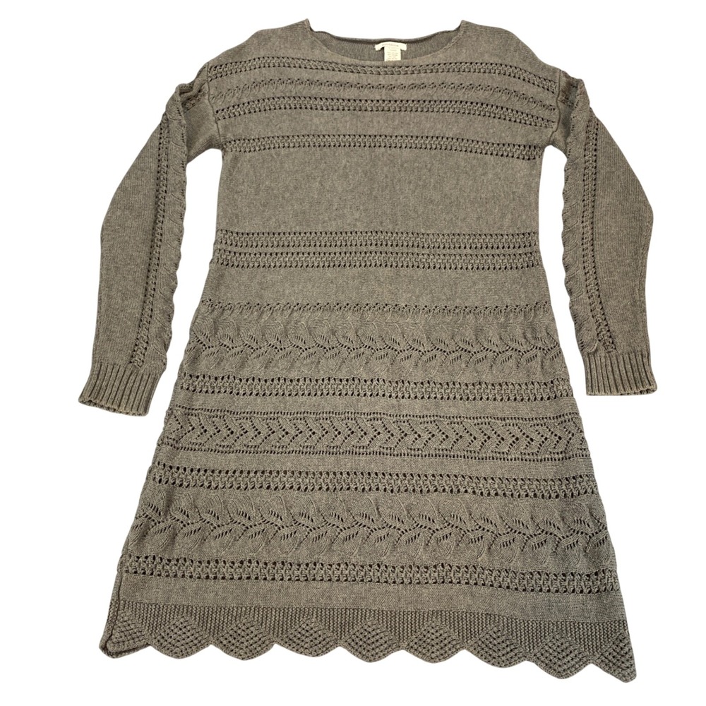 Sundance Womens XS Pointelle Cable Knit Sweater Dress Taupe‎ Cotton Silk